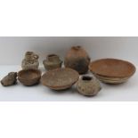 A COLLECTION OF SOUTH AMERICAN PRE-COLUMBIAN POTTERY WARES, to include a shallow clay bowl with