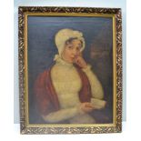 19TH CENTURY ENGLISH SCHOOL " Lady with a Red Shawl", a half-length portrait of a lady wearing an