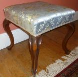 A 19TH CENTURY DRESSING STOOL on cabriole legs, 44cm x 40cm x 40cm