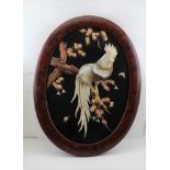 A JAPANESE LATE MEIJI PERIOD LACQUER PANEL inlaid with perched cockerel upon a maple branch,