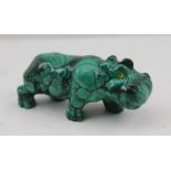 A CARVED MALACHITE HIPPOPOTOMUS, 9cm long