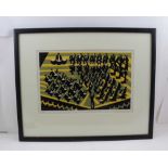 PETER SHREAD A FOUR COLOURED PRINT OF A FULL ORCHESTRA, 22cm x 34cm, signed and dated '89, No.6 of