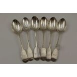 WILLIAM ROBERT SMILY A SET OF SIX SILVER FIDDLE PATTERN TEASPOONS, London 1853, 117g