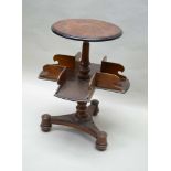 A LATE 19TH CENTURY MAHOGANY COLUMNED OCCASIONAL TABLE with inlaid circular top, having lower