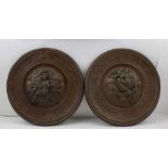 ELKINGTON & CO. A PAIR OF LATE 19TH CENTURY CIRCULAR BRONZED COPPER ELECTROTYPE WALL PLAQUES,