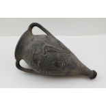 A THRACIAN POTTERY AMPHORA VESSEL of tapering form with a pair of strapwork handles, moulded with