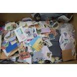 A BOX OF MANY HUNDREDS OF WORLD STAMPS, much to sort