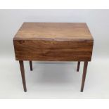 A 19TH CENTURY DROP LEAF PEMBROKE TABLE, fitted drawer, on squared tapering supports, 75cm x 46cm