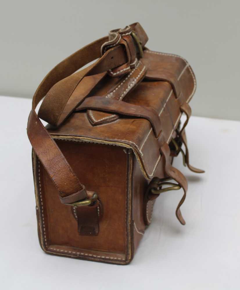 A LEATHER CARTRIDGE CASE, WITH HANDLE AND SHOULDER STRAP, 34cm wide - Image 2 of 4