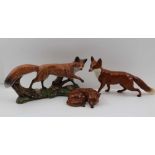 A 'BESWICK' POTTERY STANDING FOX, printed factory mark, 13cm high, together with a 'Beswick' pottery
