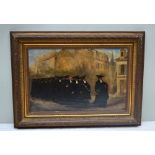 EYRE CROWE A.R.A. (1884-1910) 'A Worthy Procession', clerical figures in an architectural scape, Oil