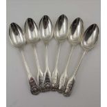 WILLIAM EATON A SET OF SIX SILVER DESSERT SPOONS, fiddle & shell handles, London 1840, each bears
