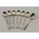 A.J. BAILEY A SET OF SIX COFFEE SPOONS, twisted handles, Birmingham 1926, 57g, together with one