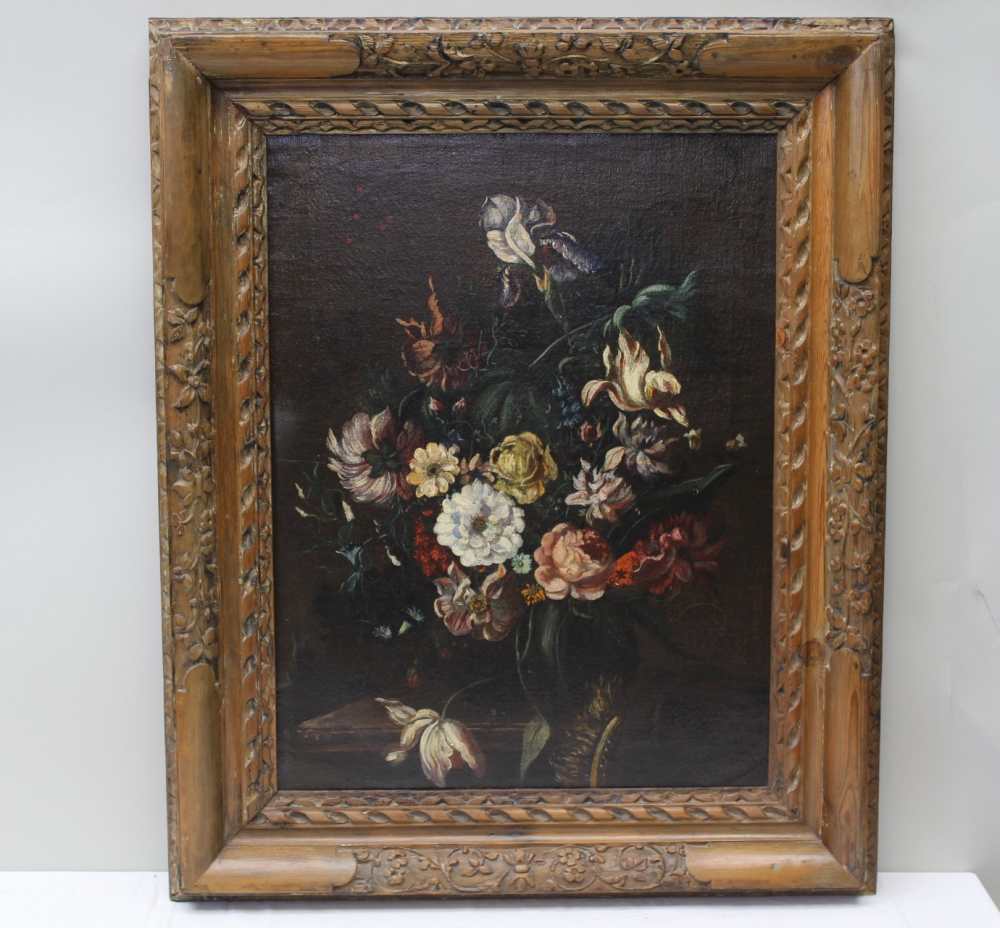 19TH CENTURY FLEMISH SCHOOL 'Still Life, vase of Flowers', Oil painting on canvas, 66cm x 50cm, in
