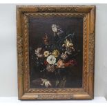 19TH CENTURY FLEMISH SCHOOL 'Still Life, vase of Flowers', Oil painting on canvas, 66cm x 50cm, in