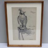 ERIC ENNION "Peregrine on Gauntlet". Illustrative Pencil drawing, inscribed and signed, 38 x 26cm,