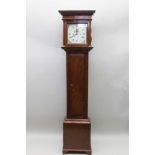 JOHN WELLS, SHIPSTON A 30 HOUR OAK LONGCASE CLOCK, square top hood with dentil cornice, column