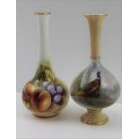 JAMES STINTON FOR ROYAL WORCESTER A HAND-PAINTED VASE decorated with a pheasant in woodland, 13cm
