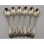 CHARLES BOYTON A SET OF SIX VICTORIAN SILVER TEASPOONS, fiddle & shell handles, London 1840, bearing