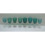 A COLLECTION OF EIGHT VARIOUS GREEN BOWL STEMMED 19TH CENTURY WINE GLASSES, together with seven