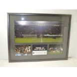 A LIMITED EDITION RUGBY COMMEMORATION, a framed group of photographs, some signed, recording the
