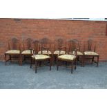 A SET OF SIX 19TH CENTURY MAHOGANY SHIELD BACK SINGLE DINING CHAIRS, together with a PAIR OF OPEN