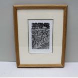 SUE SCULLARD 'Harvest at Lark Rise', limited edition wood engraving, signed, inscribed and