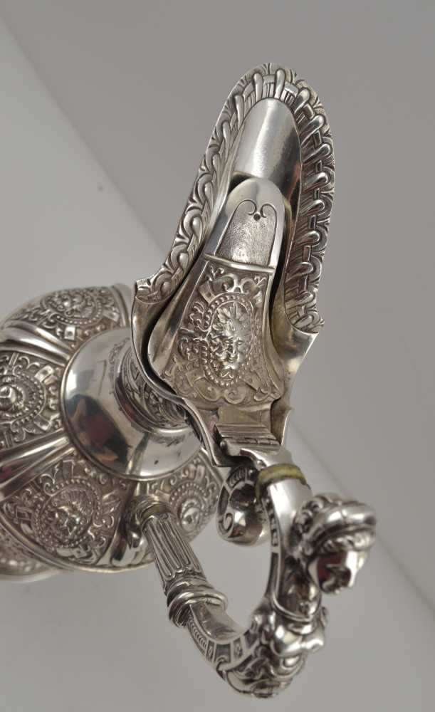 STEPHEN SMITH A VICTORIAN SILVER 'CELLINI' WINE EWER, chased and embossed decoration of mask, - Image 3 of 7