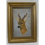 ELIZABETH M. HALSTEAD 'Portrait of a Deer', Oil painting on board, signed 26cm x 16cm, gilt framed