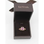 A LE VIANS 'AMERICAN' 14K ROSE GOLD LADY'S RING, set amethysts and diamonds, gross weight; 3.3g,