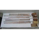 A COLLECTION OF FIVE SPLIT CANE AND OTHER FLY FISHING RODS each in canvas bag, bearing "Farlows" and