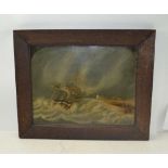 19TH CENTURY NAIVE SCHOOL 'Wreck of a Prussian Sailing Ship', Oil on a metal panel, 28cm x 37cm,