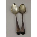 WILLIAM ELEY & WILLIAM FEARN A PAIR OF SILVER TABLE SPOONS, engraved crests, London 1802, combined