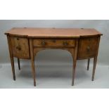 A 19TH CENTURY MAHOGANY SIDEBOARD, breakfront design, fitted a central drawer flanked by cupboards