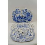 A 19TH CENTURY SPODE BLUE & WHITE TRANSFER PRINTED MAZARIN with river landscape decoration, 29cm x