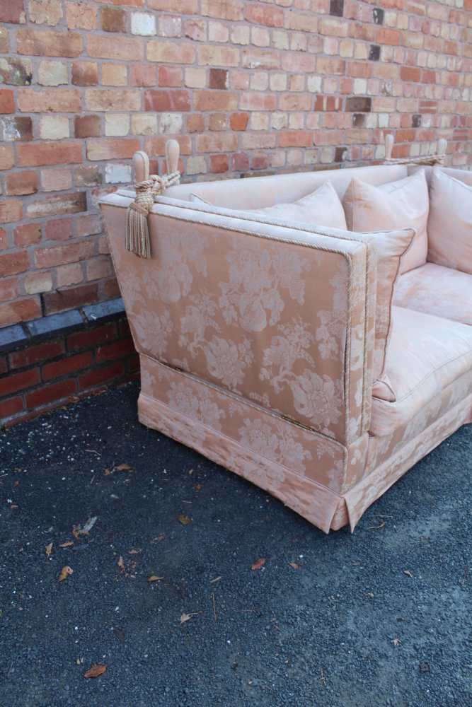 A KNOLL DESIGN SOFA, in pink patterned fabric, with loose cushions and ties, 196cm wide - Image 3 of 3