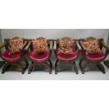 A SET OF FOUR REPRODUCTION CONTINENTAL CROSS FRAME OPEN ARM CHAIRS,having upholstered seats,