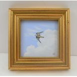 KEN J. WOOD "Hobby in Flight". Oil on panel, signed and dated 1987, 7.6cm square, in gilt glazed