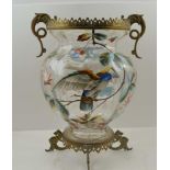 A LATE 19TH CENTURY CONTINENTAL BLOWN GLASS VASE, of baluster form, hand painted with birds amidst