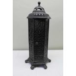 A PROBABLE CONTINENTAL CAST METAL PIERCED LAMP / HEATER freestanding, of hexagonal form, with