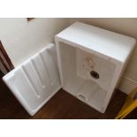 A WHITE GLAZED DEEP BELFAST SINK with draining board