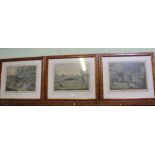 THREE REPRODUCTION FRENCH SHOOTING PRINTS, in birdseye maple effect frames