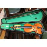 A CASED STUDENT'S VIOLIN & BOW