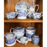 A GOOD SELECTION OF PREDOMINANTLY 19TH CENTURY BLUE & WHITE TRANSFER DECORATED POTTERY