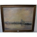 SHIRLEY CARNT AN OIL ON CANVAS STUDY OF ABERDEEN HARBOUR, signed with hessian fillet and moulded