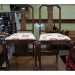 A PAIR OF LATE 19TH/EARLY 20TH CENTURY SINGLE SLAT BACK CHAIRS with floral upholstered drop in