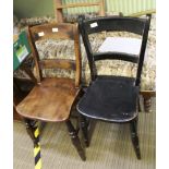 TWO PLAIN OXFORD DOUBLE BAR BACK SOLID SEATED CHAIRS, one later painted