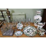 A SELECTION OF MASONS CHARTREUSE PATTERNED CHINA, together with domestic glassware various