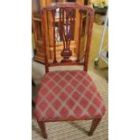 FOUR EDWARDIAN FANCY BACK DINING CHAIRS with overstuffed seat pads