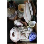 A BOX CONTAINING A SELECTION OF MINIATURE ROYAL WORCESTER JUGS, 19th century Copeland sauce tureen &